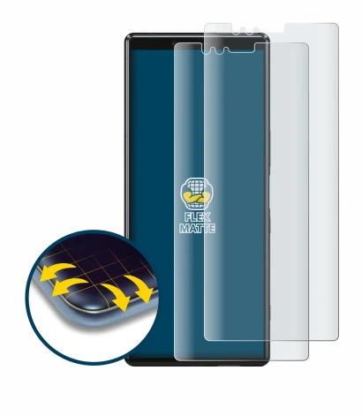 Abbildung des Geräts Sony Xperia 1 mit einer Vielzahl des Displayschutzes.