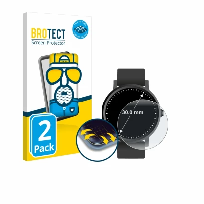 Vorderseite einer Produktverpackung mit dem Markenlogo BROTECT. Daneben ist das Gerät Kreisrunde Displays (ø: 30 mm) mit dem z