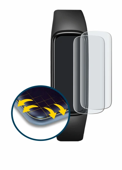 Abbildung des Geräts Samsung Galaxy Fit e mit einer Vielzahl des Displayschutzes.