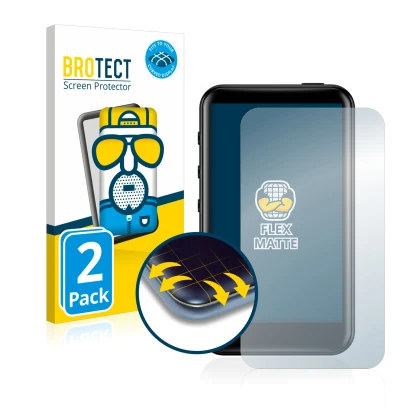 Vorderseite einer Produktverpackung mit dem Markenlogo BROTECT. Daneben ist das Gerät FiiO M6 mit dem zugehörigen Displayschut