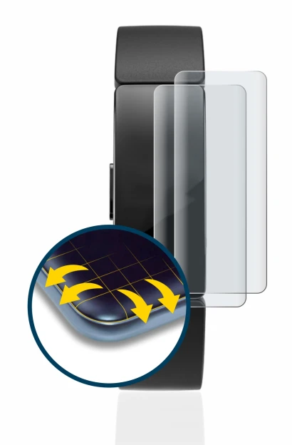 Abbildung des Geräts Fitbit Inspire HR mit einer Vielzahl des Displayschutzes.