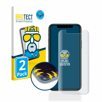 Vorderseite einer Produktverpackung mit dem Markenlogo BROTECT. Daneben ist das Gerät Apple iPhone 11 Pro mit dem zugehörigen 