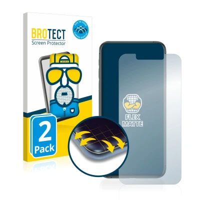 Vorderseite einer Produktverpackung mit dem Markenlogo BROTECT. Daneben ist das Gerät Apple iPhone 11 Pro Max mit dem zugehöri