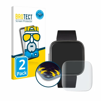 Vorderseite einer Produktverpackung mit dem Markenlogo BROTECT. Daneben ist das Gerät Fitbit Versa 2 mit dem zugehörigen Displ