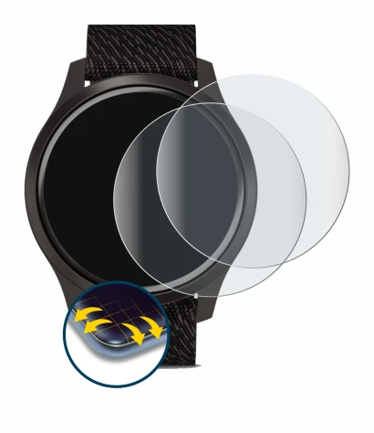 Abbildung des Geräts Garmin vivomove Style (42 mm) mit einer Vielzahl des Displayschutzes.