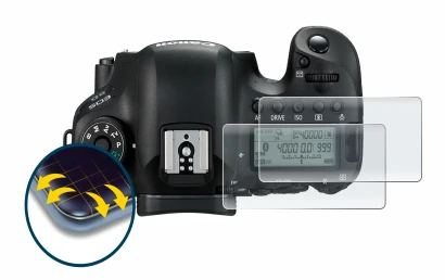 Abbildung des Geräts Canon EOS 6D (Schulterdisplay) mit einer Vielzahl des Displayschutzes.
