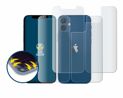 Abbildung des Geräts Apple iPhone 12 (Display+Rückseite) mit einer Vielzahl des Displayschutzes.