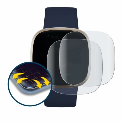 Abbildung des Geräts Fitbit Versa 3 mit einer Vielzahl des Displayschutzes.