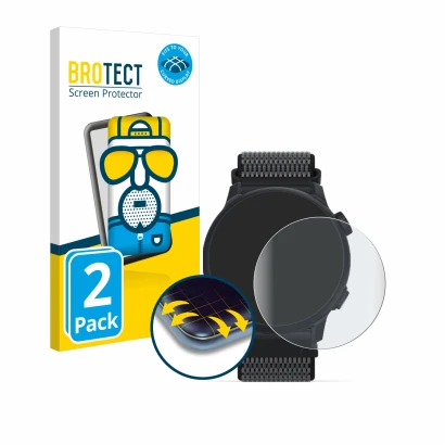 Vorderseite einer Produktverpackung mit dem Markenlogo BROTECT. Daneben ist das Gerät Coros Pace 2 mit dem zugehörigen Display