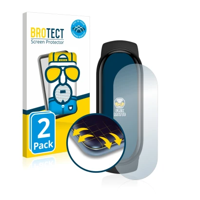 Vorderseite einer Produktverpackung mit dem Markenlogo BROTECT. Daneben ist das Gerät Xiaomi Mi Band 6 mit dem zugehörigen Dis