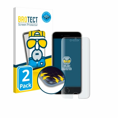 Vorderseite einer Produktverpackung mit dem Markenlogo BROTECT. Daneben ist das Gerät Apple iPhone SE 3 2022 mit dem zugehörig