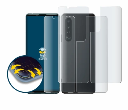 Abbildung des Geräts Sony Xperia 5 III (Display+Rückseite) mit einer Vielzahl des Displayschutzes.