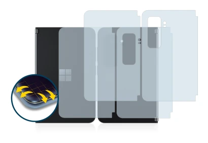 Abbildung des Geräts Microsoft Surface Duo 2 (Display+Rückseite) mit einer Vielzahl des Displayschutzes.