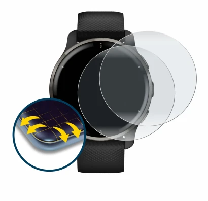 Abbildung des Geräts Garmin Venu 2 Plus mit einer Vielzahl des Displayschutzes.