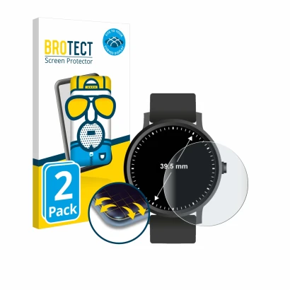 Vorderseite einer Produktverpackung mit dem Markenlogo BROTECT. Daneben ist das Gerät Armbanduhren (Kreisrund, ø: 39.5 mm) mit