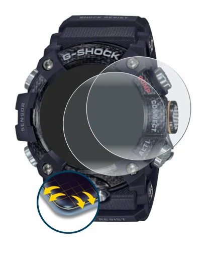Abbildung des Geräts Casio G-Shock Mudmaster GG-B100-1AER mit einer Vielzahl des Displayschutzes.