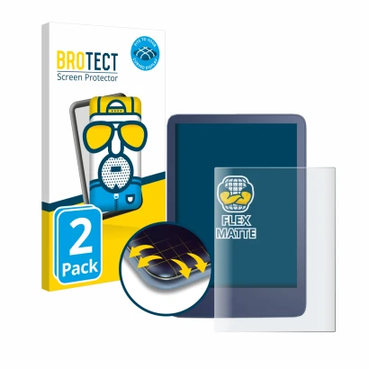 Vorderseite einer Produktverpackung mit dem Markenlogo BROTECT. Daneben ist das Gerät Amazon Kindle Reader 2022 mit dem zugehö