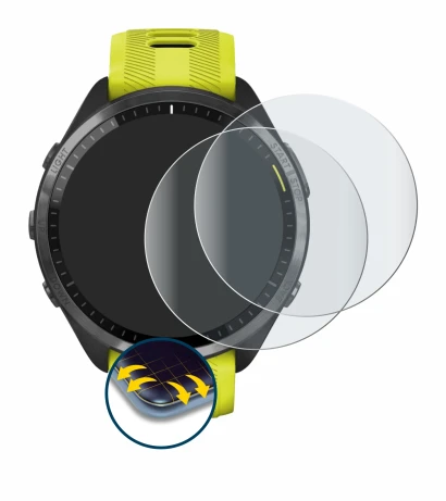 Abbildung des Geräts Garmin Forerunner 965 mit einer Vielzahl des Displayschutzes.