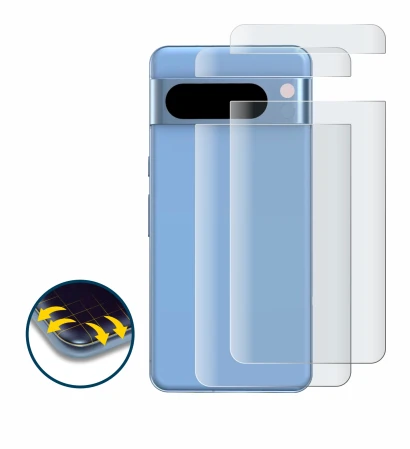 Abbildung des Geräts Google Pixel 8 Pro (Rückseite) mit einer Vielzahl des Displayschutzes.