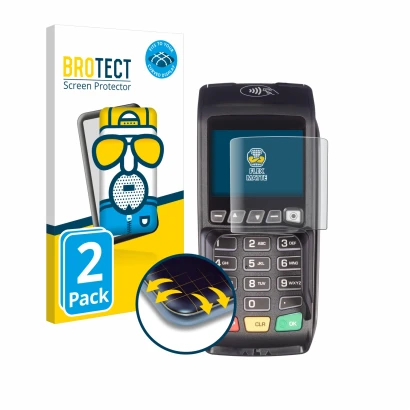 Vorderseite einer Produktverpackung mit dem Markenlogo BROTECT. Daneben ist das Gerät ingenico Desk/3500 mit dem zugehörigen D