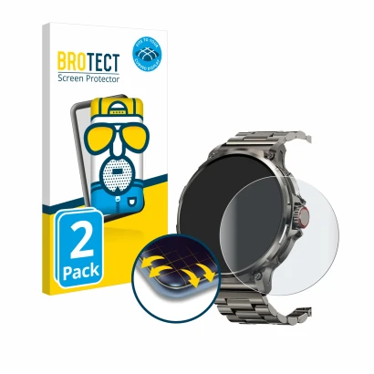 Vorderseite einer Produktverpackung mit dem Markenlogo BROTECT. Daneben ist das Gerät Tesofit Smartwatch 1.85" (rund) mit dem