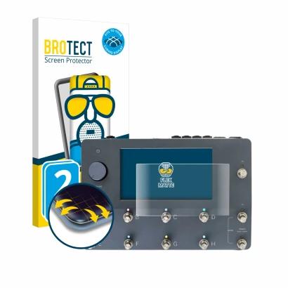 Vorderseite einer Produktverpackung mit dem Markenlogo BROTECT. Daneben ist das Gerät Neural DSP Quad Cortex mit dem zugehörig