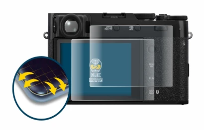 Abbildung des Geräts Fujifilm X100VI mit einer Vielzahl des Displayschutzes.