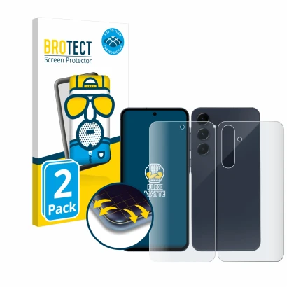 Vorderseite einer Produktverpackung mit dem Markenlogo BROTECT. Daneben ist das Gerät Samsung Galaxy A35 5G (Display+Rückseite