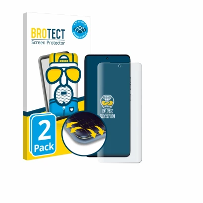 Vorderseite einer Produktverpackung mit dem Markenlogo BROTECT. Daneben ist das Gerät Motorola Edge 50 Fusion mit dem zugehöri