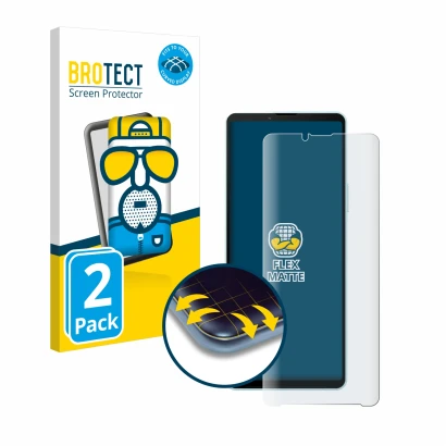 Vorderseite einer Produktverpackung mit dem Markenlogo BROTECT. Daneben ist das Gerät Sony Xperia 10 VI mit dem zugehörigen Di