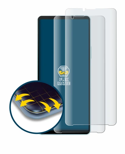 Abbildung des Geräts Sony Xperia 10 VI mit einer Vielzahl des Displayschutzes.