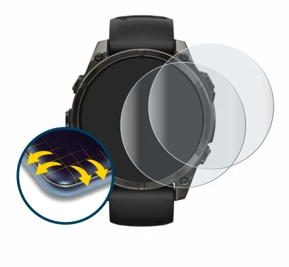 Abbildung des Geräts Garmin Fenix 8 AMOLED (47 mm) mit einer Vielzahl des Displayschutzes.