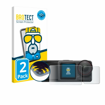 Vorderseite einer Produktverpackung mit dem Markenlogo BROTECT. Daneben ist das Gerät DJI Osmo Action 5 Pro mit dem zugehörige