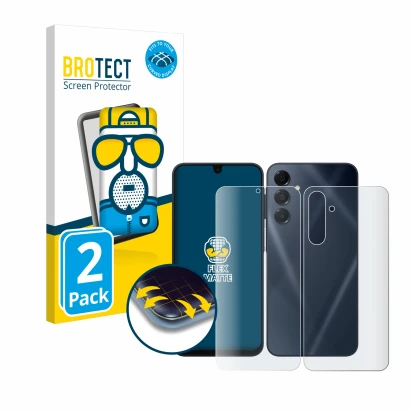 Vorderseite einer Produktverpackung mit dem Markenlogo BROTECT. Daneben ist das Gerät Samsung Galaxy A16 5G (Display+Rückseite