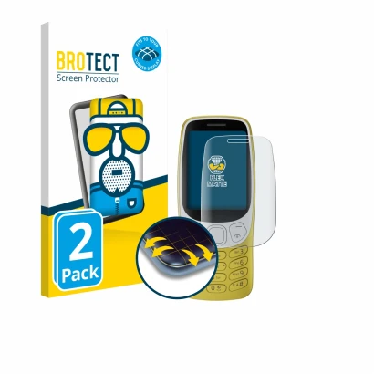 Vorderseite einer Produktverpackung mit dem Markenlogo BROTECT. Daneben ist das Gerät Nokia 3210 mit dem zugehörigen Displaysc