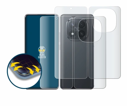 Abbildung des Geräts Xiaomi Redmi Note 14 Pro Plus (Display+Rückseite) mit einer Vielzahl des Displayschutzes.