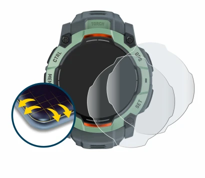 Abbildung des Geräts Garmin Instinct 3 AMOLED (45 mm) mit einer Vielzahl des Displayschutzes.