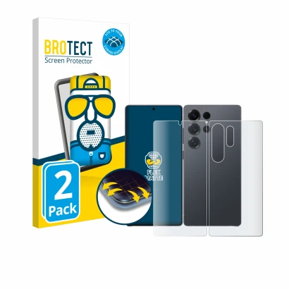 Vorderseite einer Produktverpackung mit dem Markenlogo BROTECT. Daneben ist das Gerät Samsung Galaxy S25 Ultra (Display+Rückse