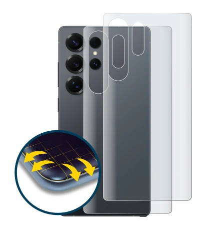 Abbildung des Geräts Samsung Galaxy S25 Ultra Enterprise Edition (Rückseite) mit einer Vielzahl des Displayschutzes.