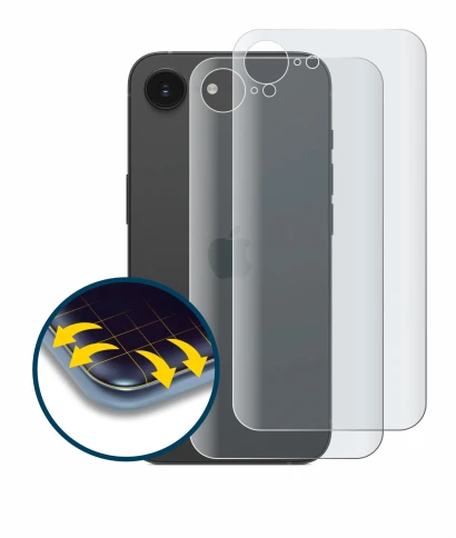 Abbildung des Geräts Apple iPhone 16e (Rückseite) mit einer Vielzahl des Displayschutzes.