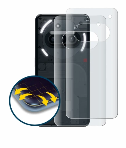 Abbildung des Geräts Nothing Phone (3a) (Rückseite) mit einer Vielzahl des Displayschutzes.