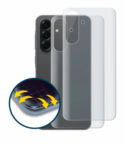 Abbildung des Geräts Samsung Galaxy A56 5G (Rückseite) mit einer Vielzahl des Displayschutzes.