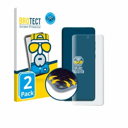 Vorderseite einer Produktverpackung mit dem Markenlogo BROTECT. Daneben ist das Gerät Motorola Edge 60 Fusion mit dem zugehöri