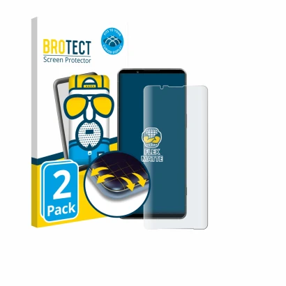 Vorderseite einer Produktverpackung mit dem Markenlogo BROTECT. Daneben ist das Gerät Sony Xperia 1 VII mit dem zugehörigen Di