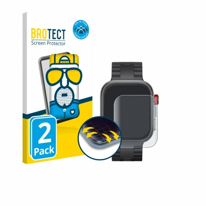 Vorderseite einer Produktverpackung mit dem Markenlogo BROTECT. Daneben ist das Gerät Huawei Watch Fit 4 Pro mit dem zugehörig