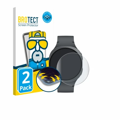 Vorderseite einer Produktverpackung mit dem Markenlogo BROTECT. Daneben ist das Gerät Samsung Galaxy Watch 8 (40 mm) mit dem z