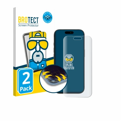 Vorderseite einer Produktverpackung mit dem Markenlogo BROTECT. Daneben ist das Gerät Apple iPhone 17 Pro Max mit dem zugehöri