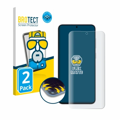 Vorderseite einer Produktverpackung mit dem Markenlogo BROTECT. Daneben ist das Gerät Samsung Galaxy S25 FE mit dem zugehörige