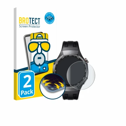 Vorderseite einer Produktverpackung mit dem Markenlogo BROTECT. Daneben ist das Gerät Huawei Watch GT 6 Pro (46 mm) mit dem zu