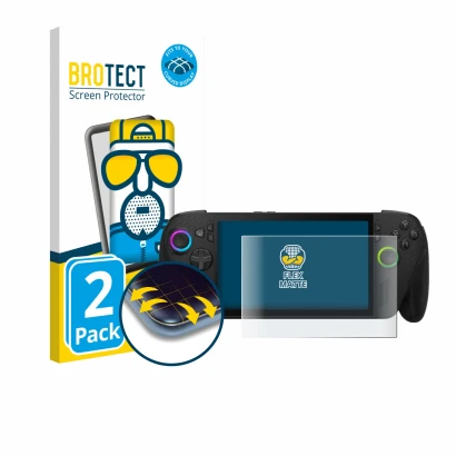 Vorderseite einer Produktverpackung mit dem Markenlogo BROTECT. Daneben ist das Gerät ASUS ROG Xbox Ally X mit dem zugehörigen